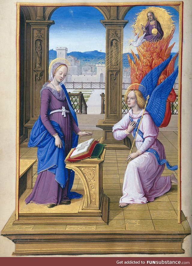 Annunciation by Jean Poyer, 15th century French miniature painter & manuscript illuminator