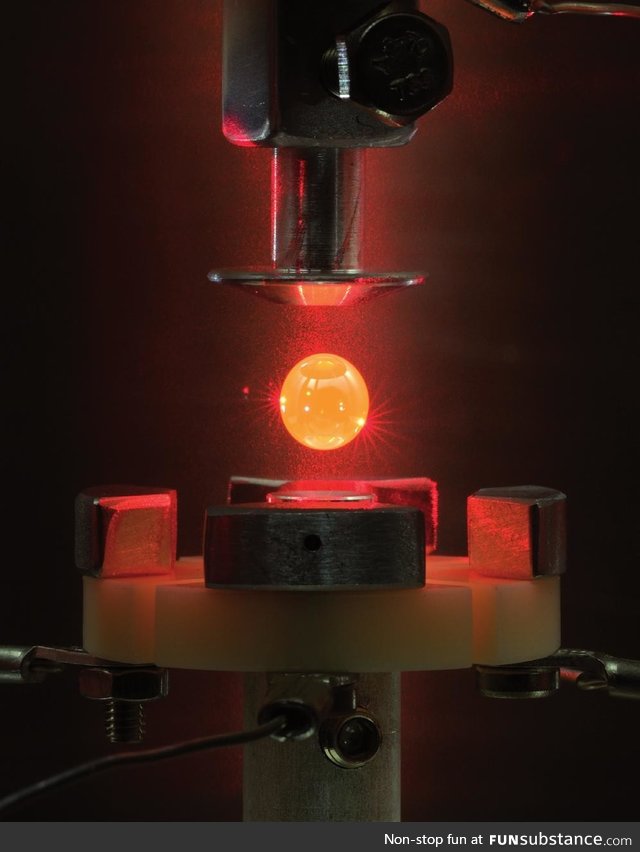 Electrostatically levitated molten metal droplet in a laser furnace