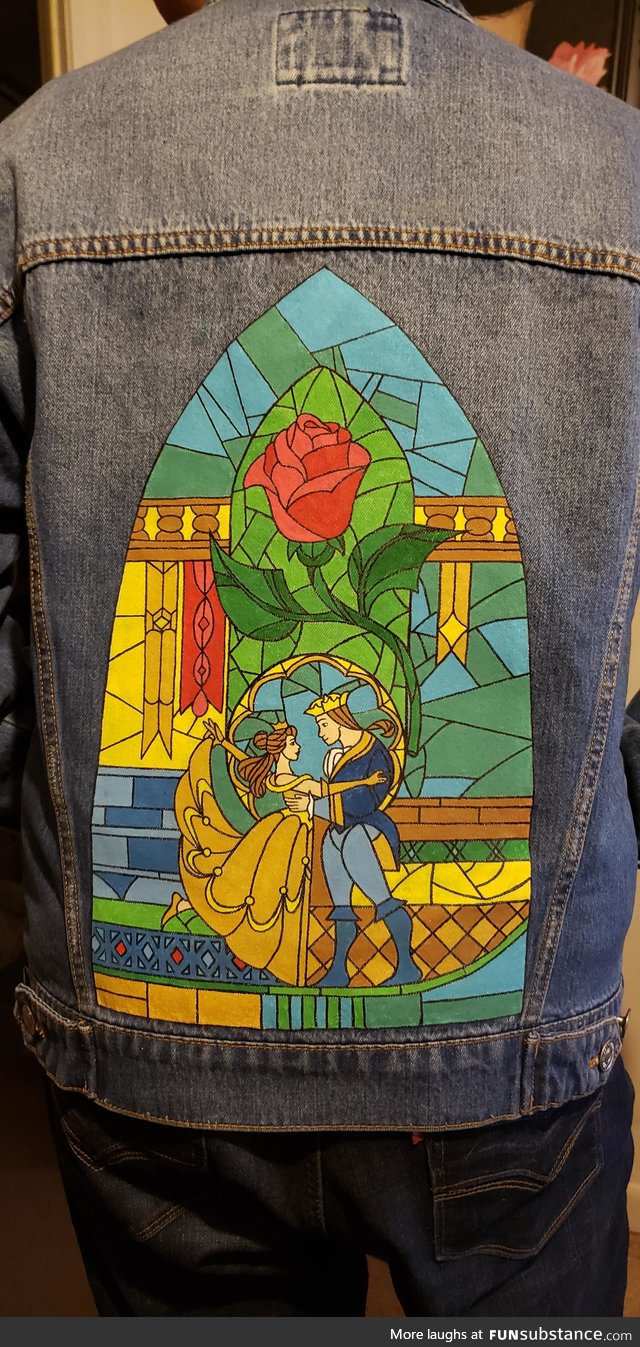 A jacket my fiance painted for her friends birthday