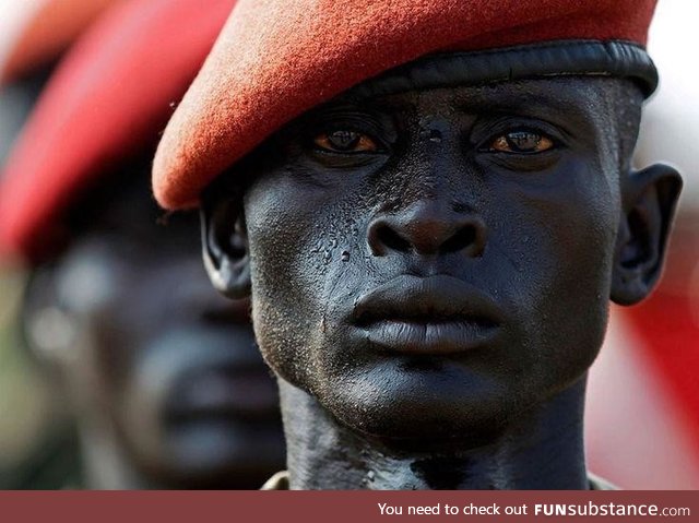 End of a civil war: A Sudanese soldier stands at attention on the eve of South Sudan’s