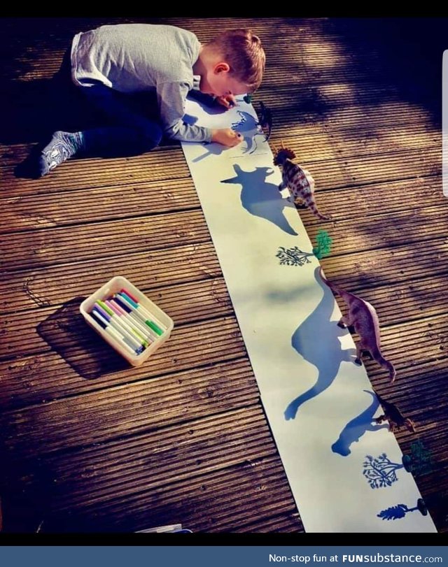 My nephew tracing over dino shadows ????