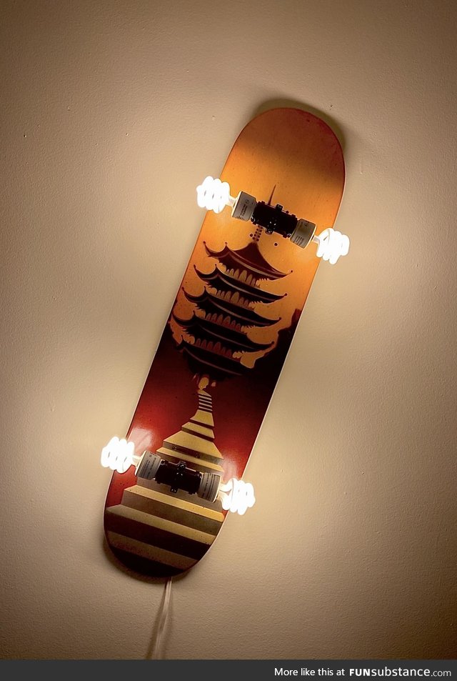 I made a unique lamp from a skateboard deck spray painted by a friend