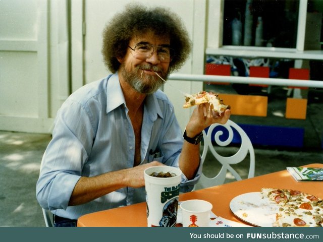 May this photo of Bob Ross eating pizza brighten your day