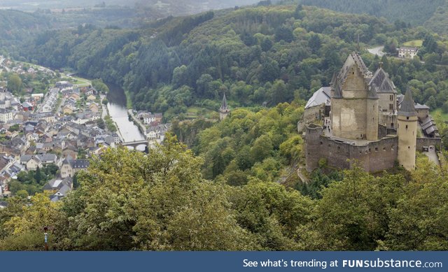Vianden Castle overlooking the town. Luxembourg.