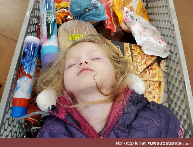 My daughter fell asleep in the cart at the grocery store last night and she totally