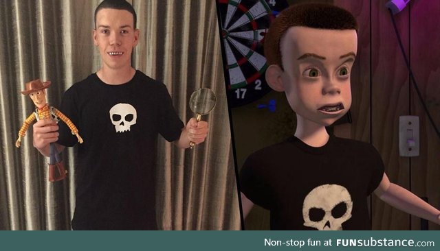 Will Poulter dressing up as Sid from Toy Story