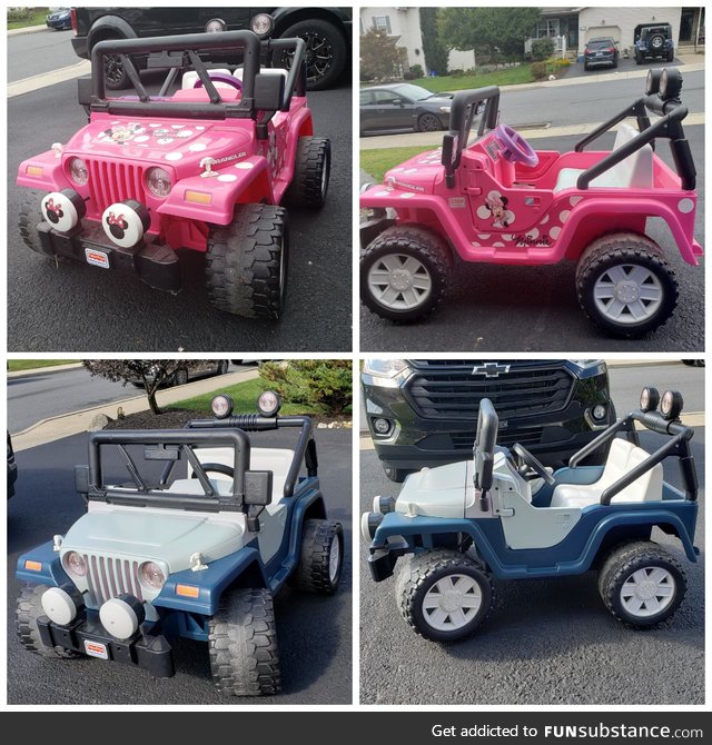 I painted my daughter's old power wheels for my son