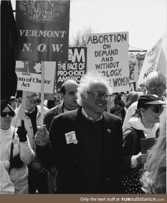 Bernie Sanders marching in 1981 to protect women’s rights to abortion