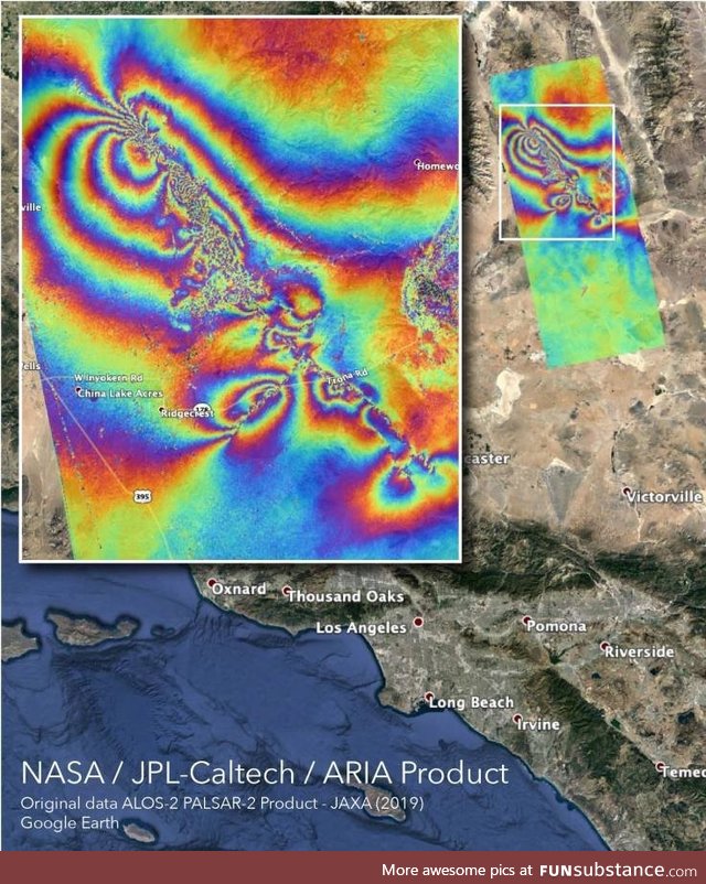 Map showing ground deformation after the recent earthquakes in California