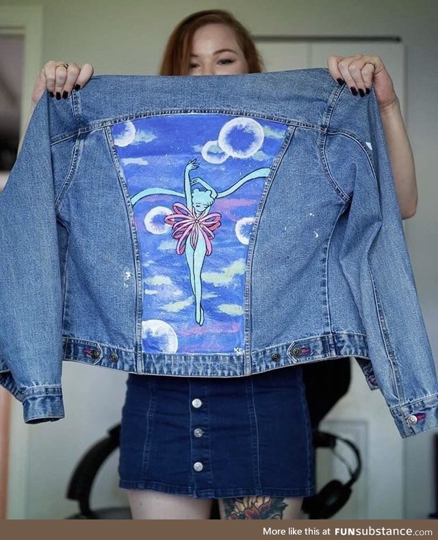 I painted Sailor Moon’s transformation on my denim jacket