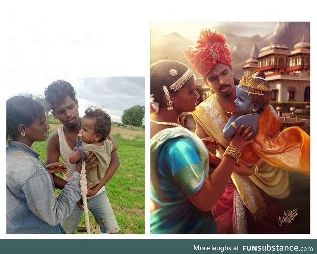 Poor but happy family, They asked to made them look like Lord Krishna's family