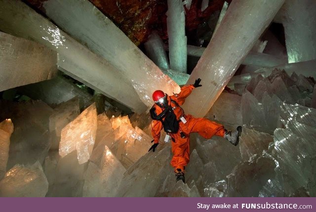 In Giant Crystal Cave, Naica, Mexico (Cueva de los Cristales), there are giant selenite