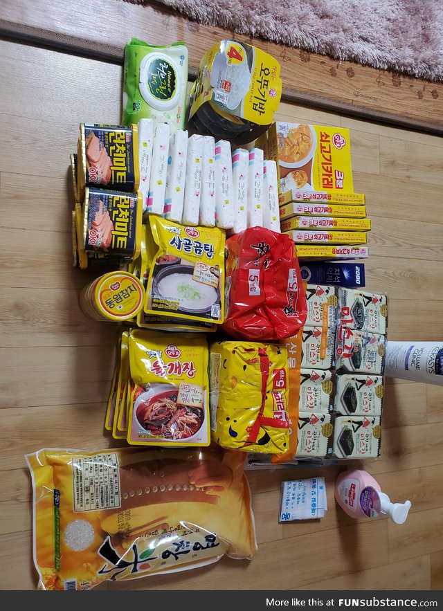 I'm self-quarantining in Korea at my in-laws house. The govt just delivered a box of food