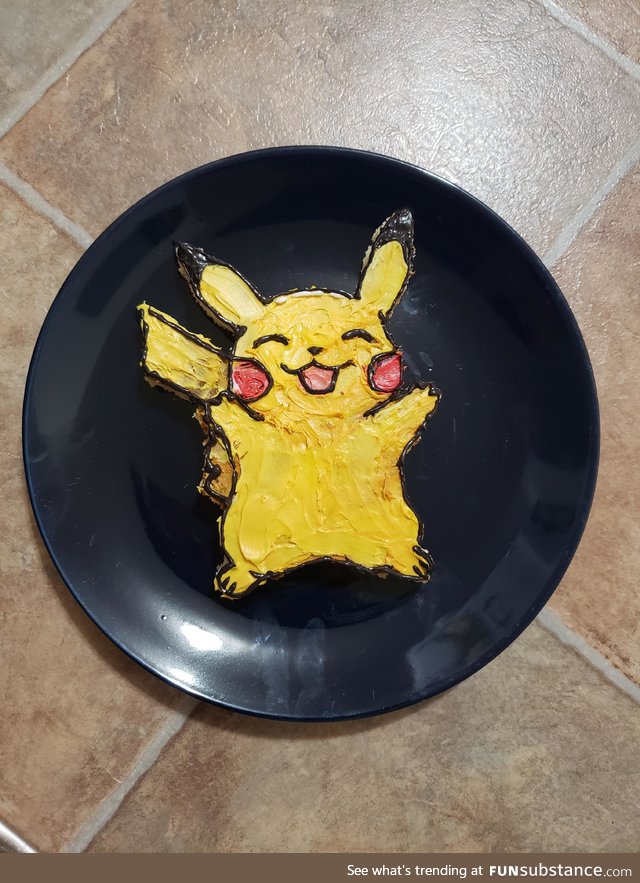 Made a mini Pikachu cake! It wasn't supposed to be tiny but I've never made a cake before