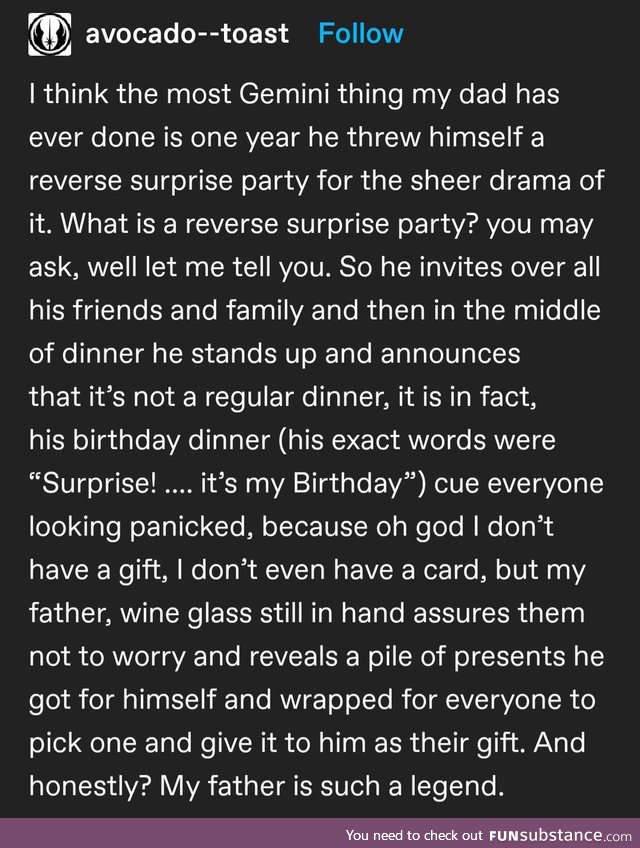 Reverse surprise party sounds nice, actually