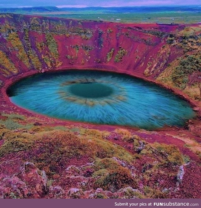 Kerid Crater Lake in Iceland, known as "The eye of the world"