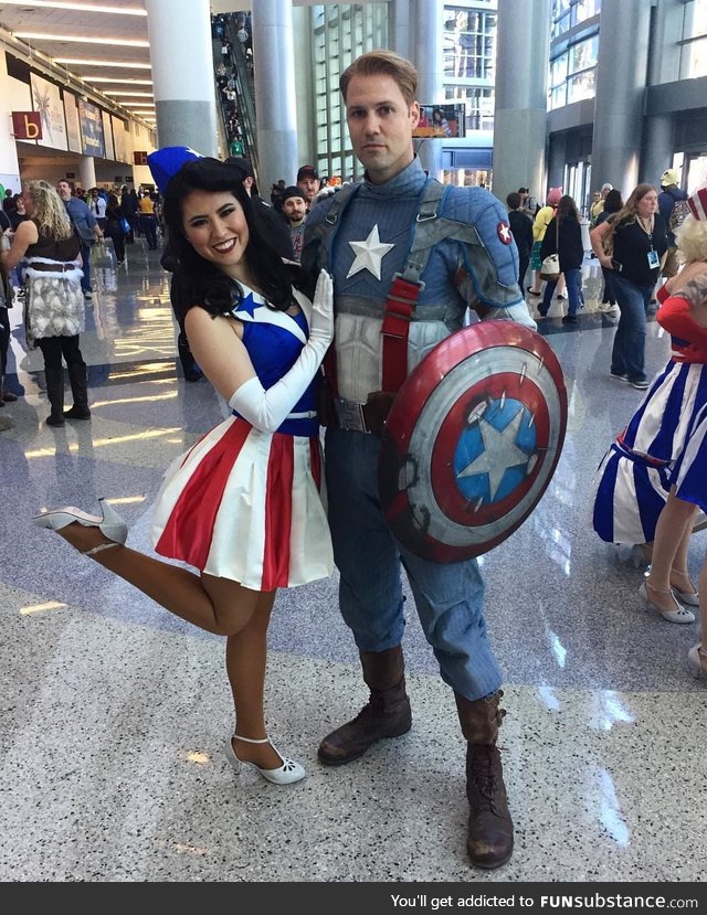 Captain America and Star-Spangled Singer cosplays