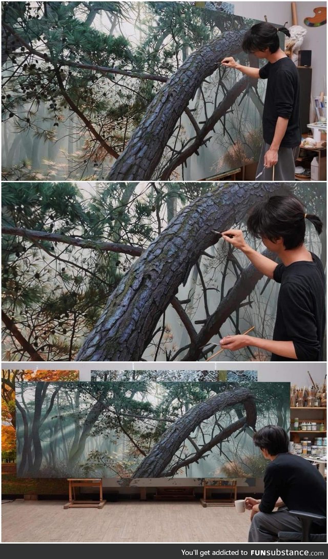 This Korean hyper-realistic painter mainly paints nature. This bark is one of the most