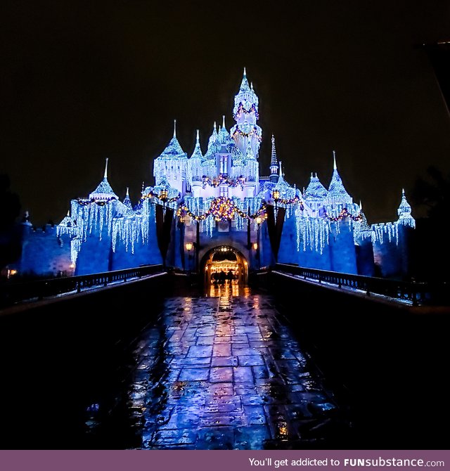 Disneyland Castle at midnight on Christmas 2019