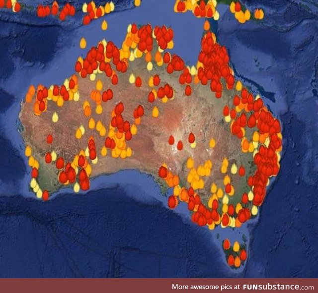 The current number of fires around Australia as of 6 hours ago
