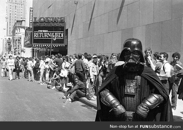Darth vader fan at the return of the jedi premiere loews theater times square nyc