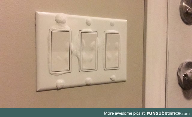 This is a light switch INSIDE my house today. -44°C outside, -61°C with wind chill