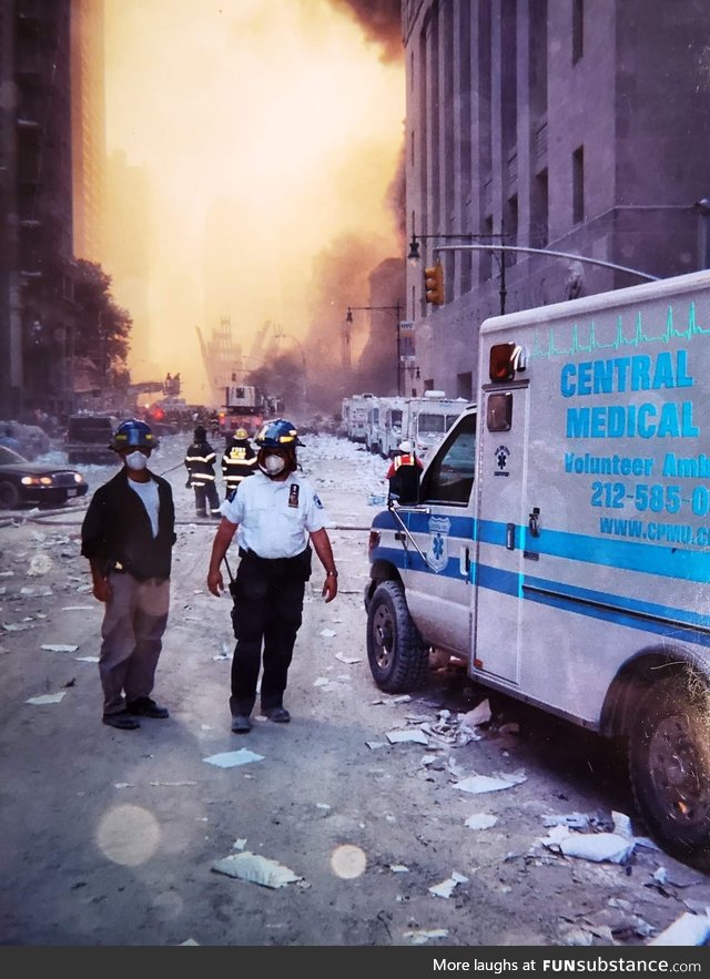 Here's a picture of my dad [right] being a hero at ground zero 18 years ago. He still