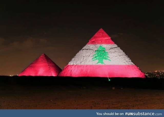 Pyramids lights up with the Lebanese flag tonight