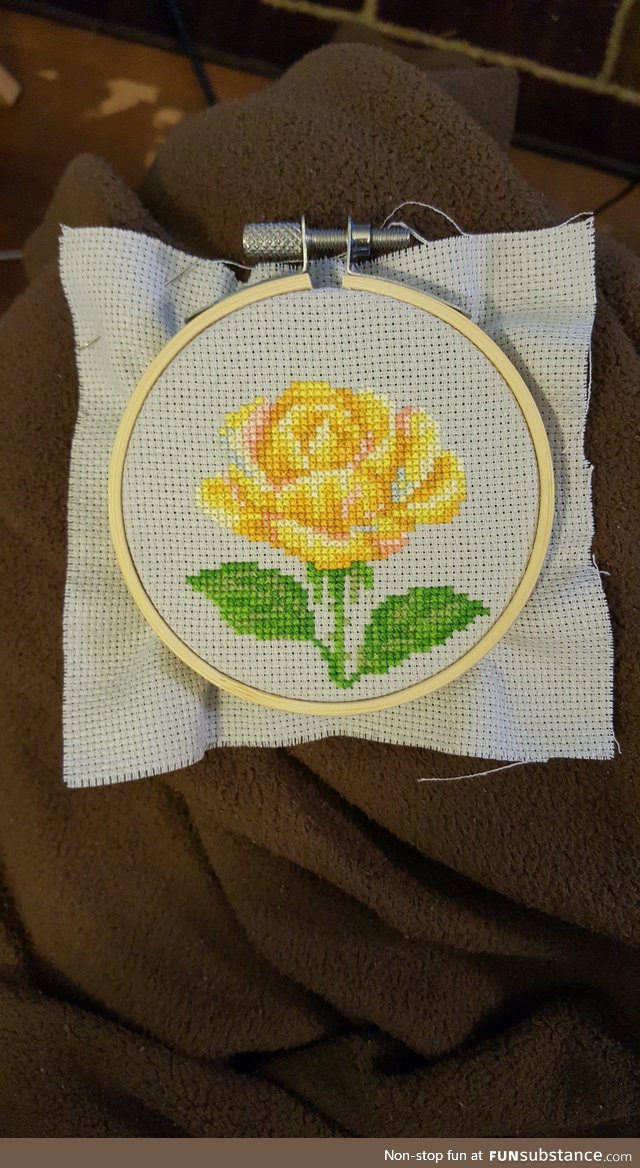 Cross Stitch Yellow Rose