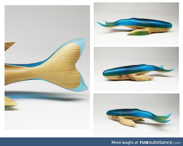 Wooden whale with epoxy resin, Acacia + resin, 2020