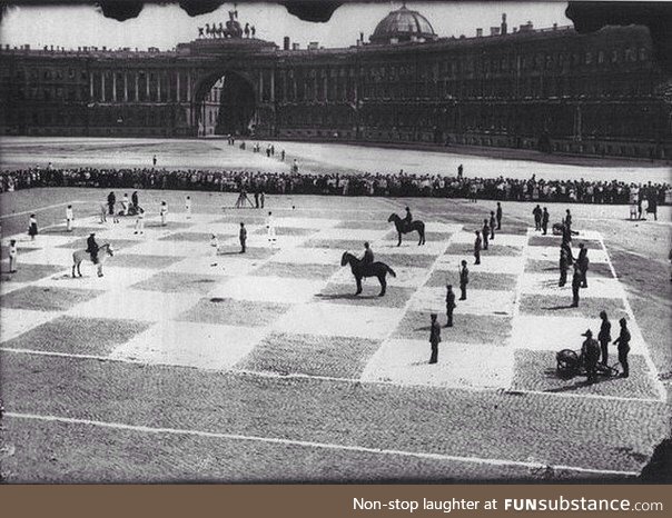 Human game of Chess being played in Russia, 1924