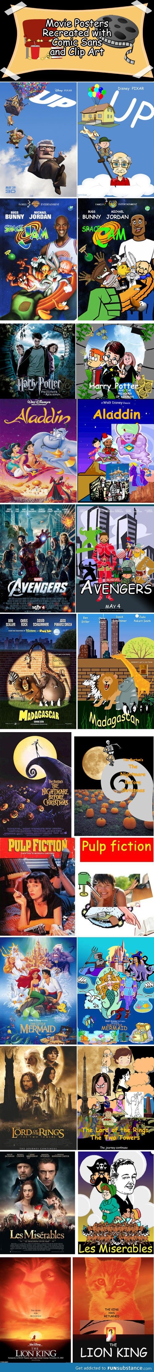 Movie posters recreated with comic sans and clip art