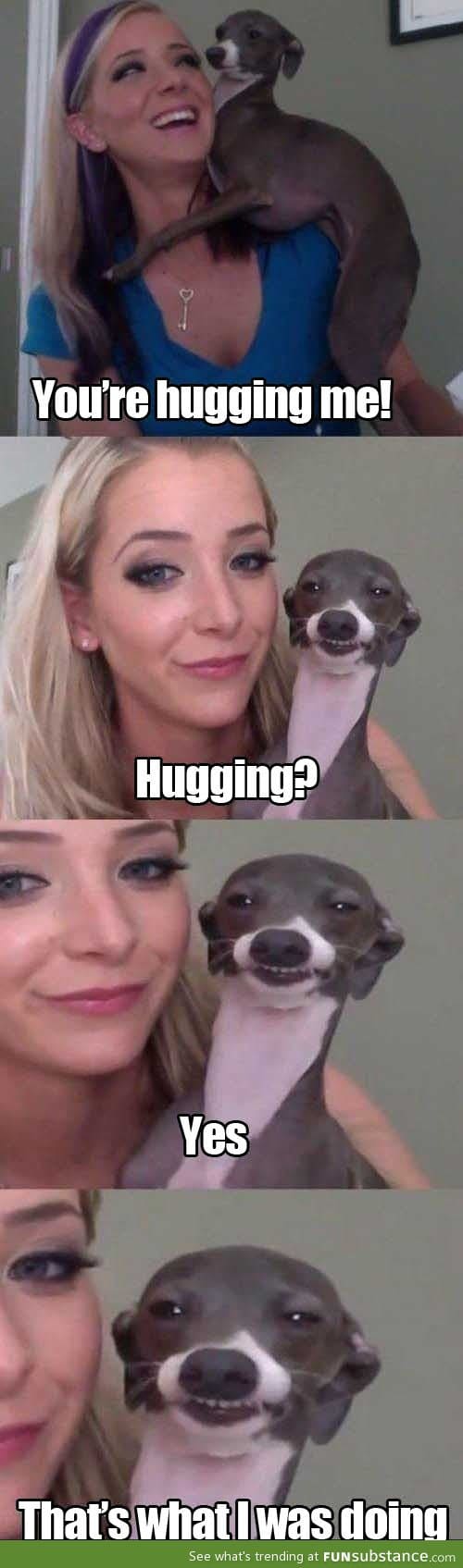 Hugging, right