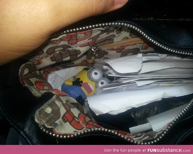 Opened my wife's purse and started laughing. She asked what was so funny