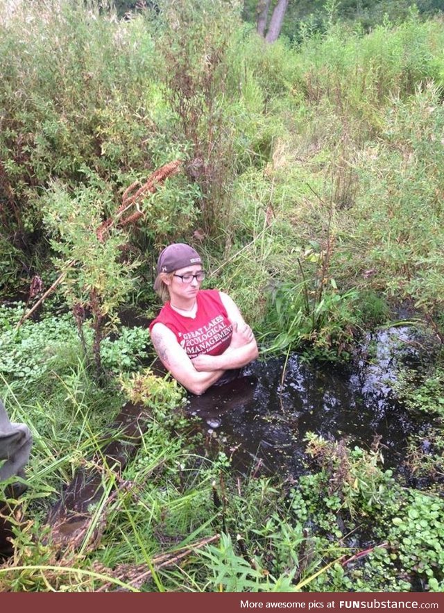 We were working in a bog and I stepped too far to reach for an invasive plant. No risk,