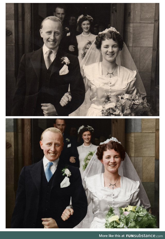 After about a week of continuous work, I finally restored my Grandparent's wedding photo