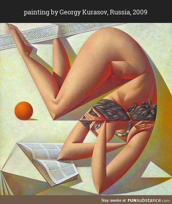 Post-Soviet visual. "Girl with a book and an orange"