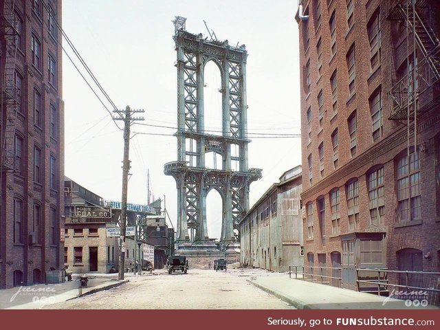 View of The Manhattan Bridge Under Construction from Washington Street Brooklyn/New York