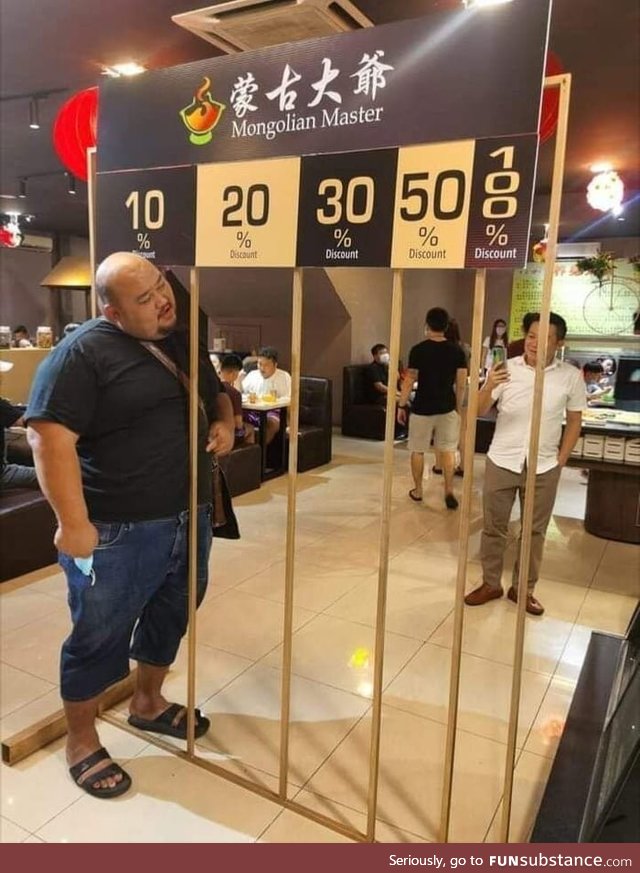 A restaurant in Malaysia gives discounts based on how thin you are