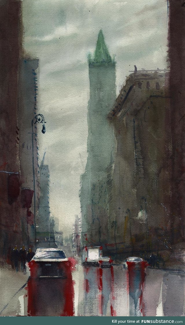 Painted a rainy new York in watercolor