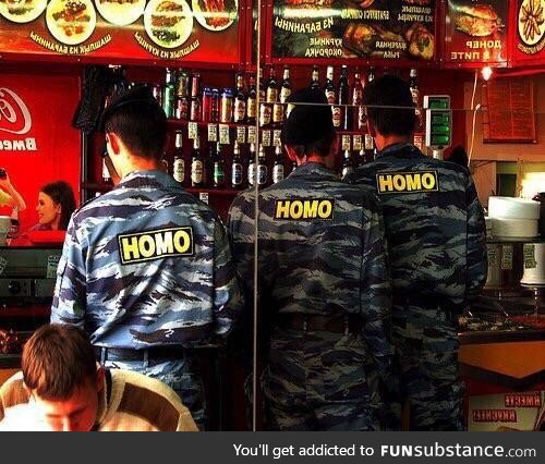 These Russian ‘OMOH’ special police uniforms in a mirror
