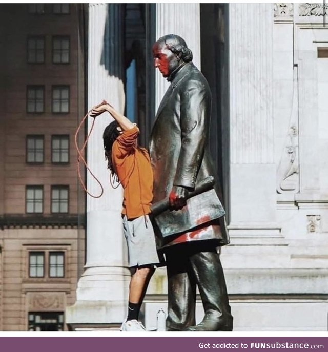 Dumbass protestor in Philadelphia vandalizes a statue of an abolitionist that fought