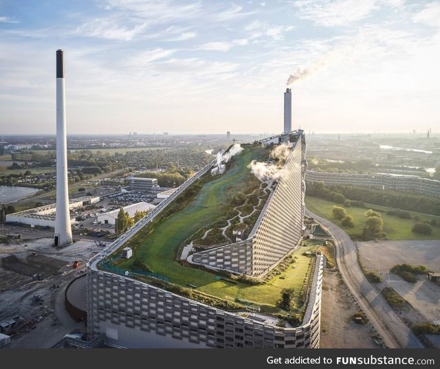 A Ski slope built on top of a power plant in Copenhagen