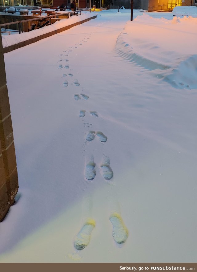 If there's a single line of footprints in the snow I like to walk on the opposite step to