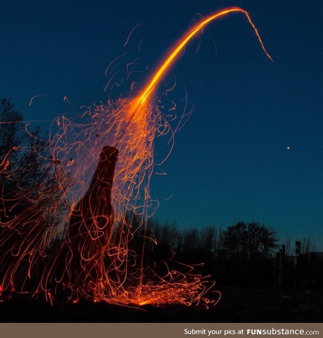 Long exposure of a bottle rocket taking off
