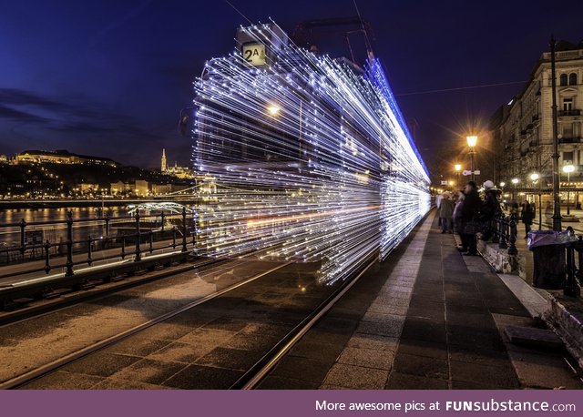 Long exposure of a departing train