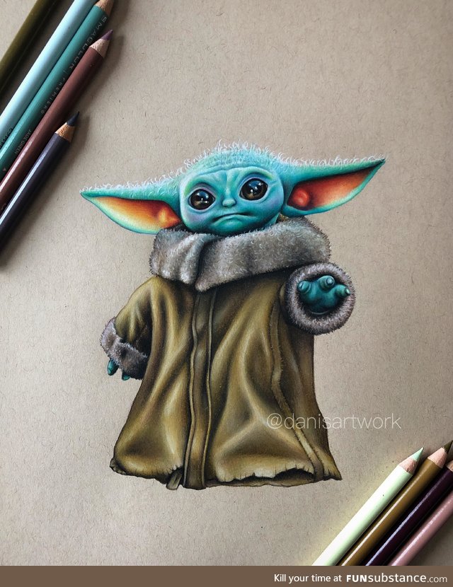 I finished my coloured pencil drawing of Baby Yoda!