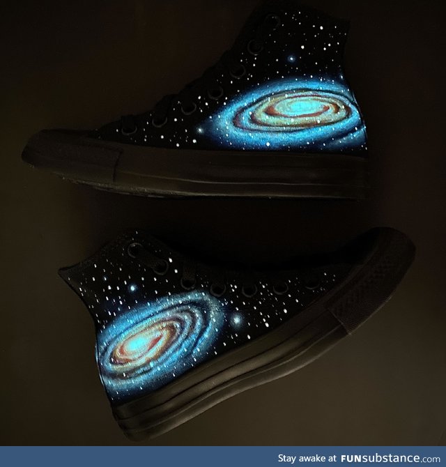 Glow in the dark hand painted galaxy converse, OC