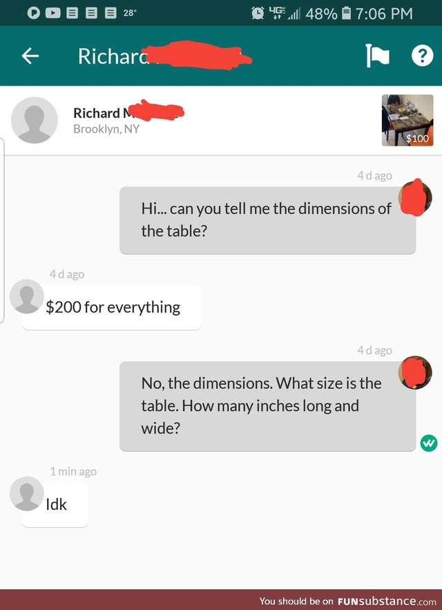 This guy is very motivated to sell his table