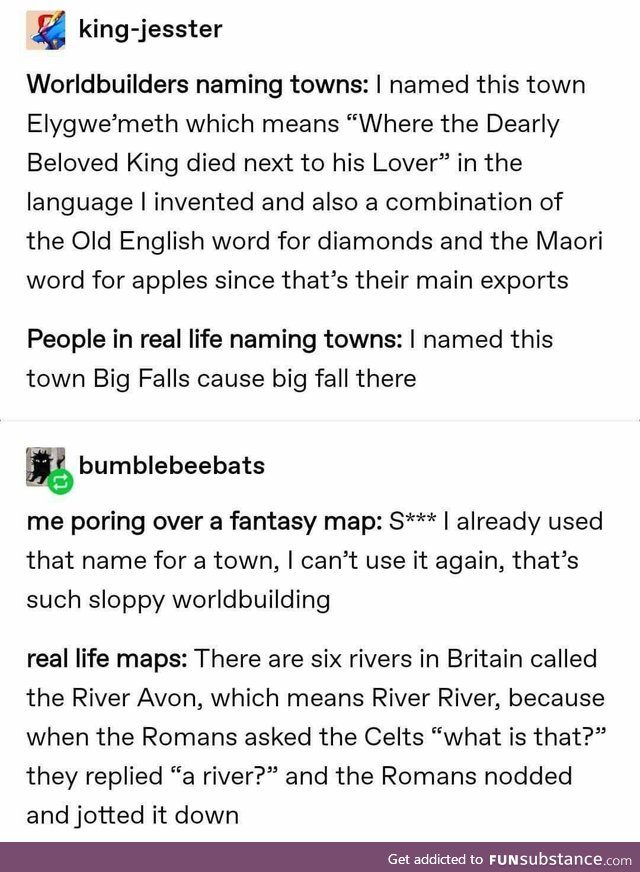 Avon isn't the river they wrote (naming things in writing vs real life)